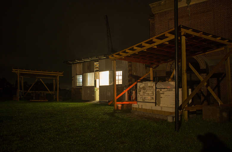 Yasmin Smith, Drowned River Valley, 2018, installation view showing salt kiln on Cockatoo Island, Sydney work site