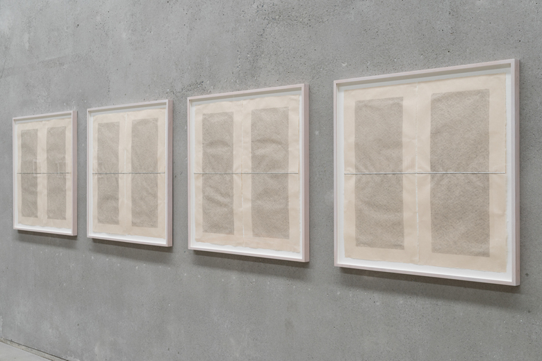 Anna Kristensen, 'The One and the Many (Paper towel), 2025, Gampi paper, graphite, solder, 4 frames, 96 x 96 x 4.5cm