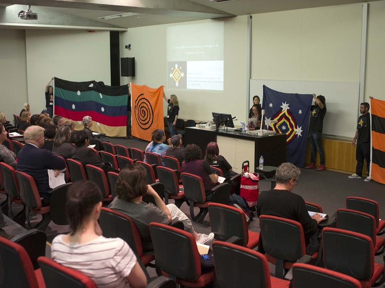 seminar: Courting Blakness: Recalibrating Knowledge in the Sandstone University | curated by Fiona Foley | Queensland University Great Court, Brisbane